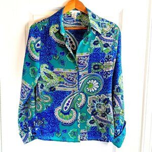Pure Joy Blue Green Paisley Silk Blouse